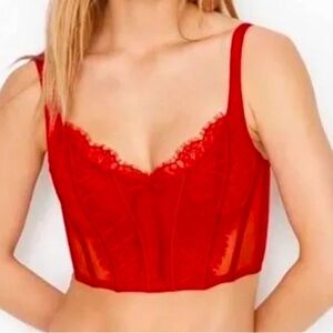Victoria's Secret Dream Angels Red Lace-up Corset Satin Bustier Bra Top